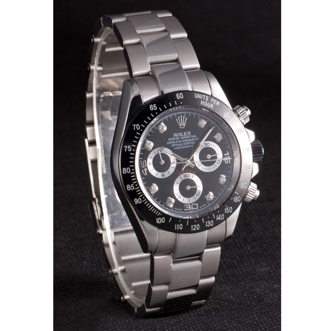 Aaa replica watch Steel Black Dial Daytona Black Stainless Rolex Enameled 0710